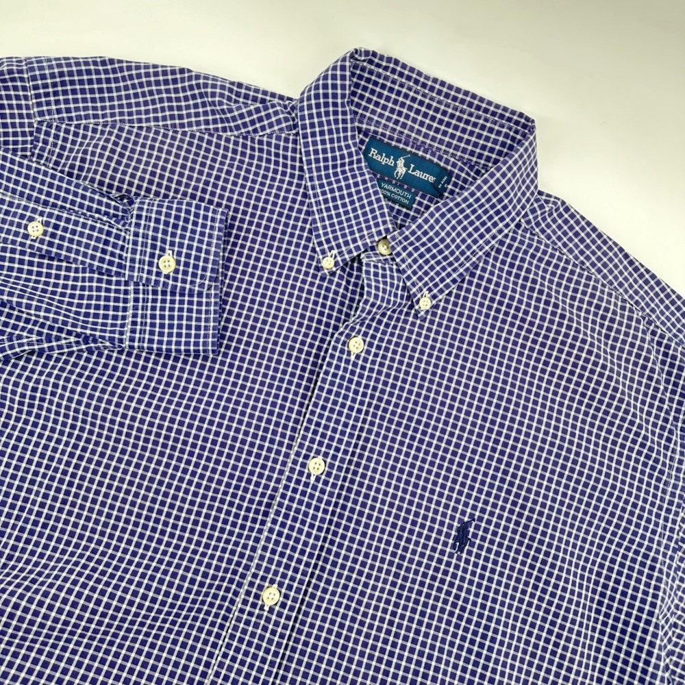 Ralph‎ Lauren Yarmouth Collection Blue Plaid Button Down Shirt Mens size 17